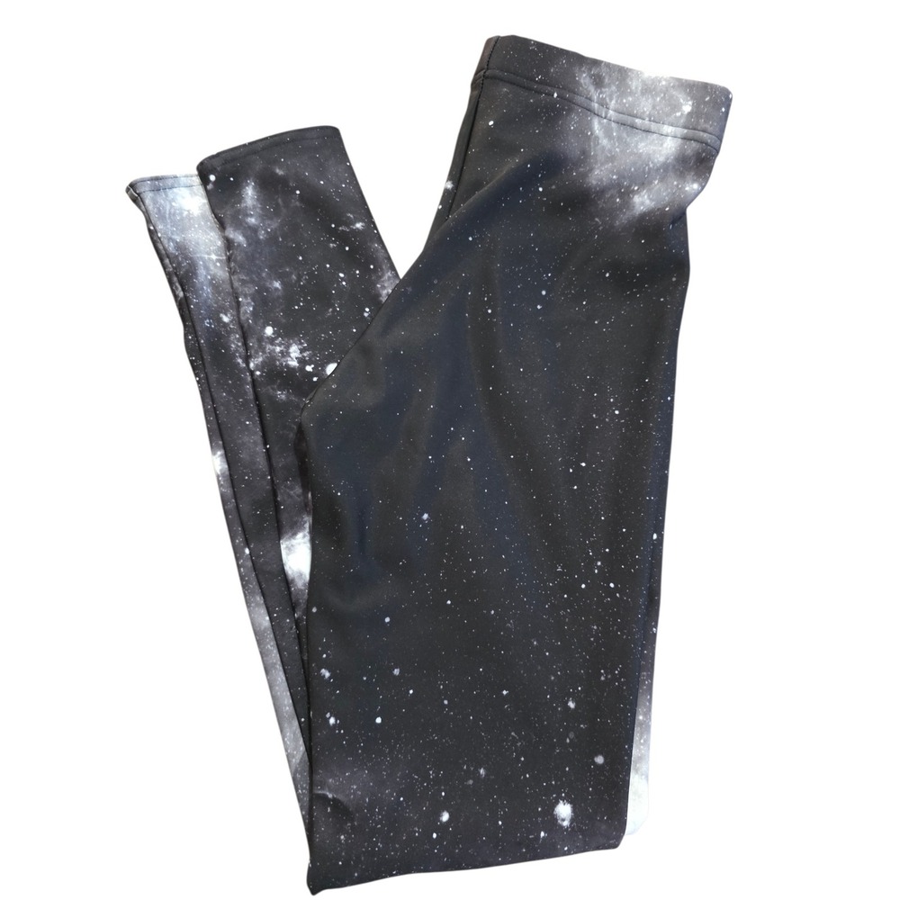 BlackMilk Galaxy Print Leggings Black White Nebula Stars Made in Australia M - Picture 2 of 7